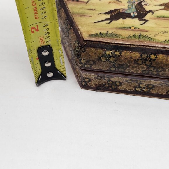 Vintage Persian Khatam Jewelry Trinket Storage Box Scene Battle Painting Warrior - Picture 16 of 16